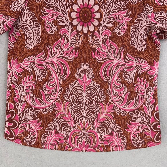 Anthropologie Shirt Womens Small Red Motif Demeter Paisley Tee Sparkle Metallic - Picture 9 of 16